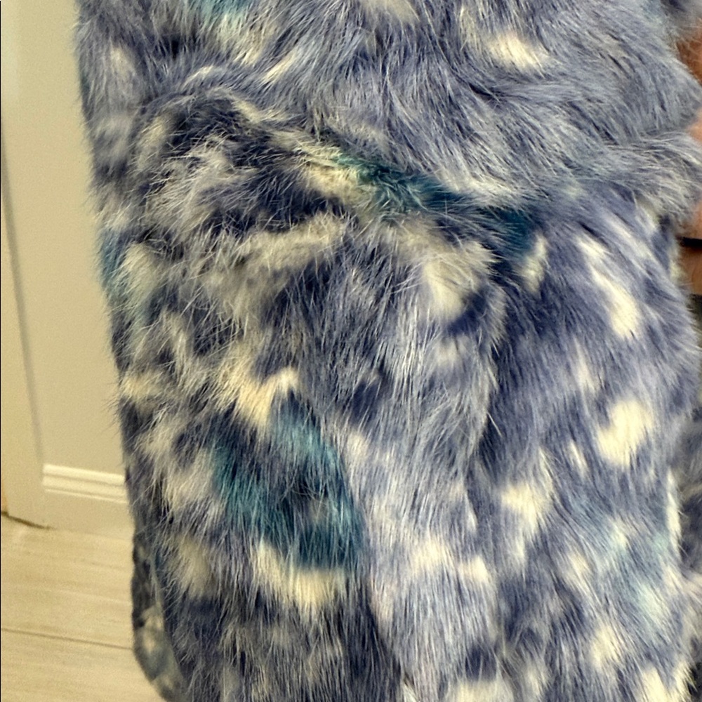 Women's Blue Real Rabbit Fur Coat - Picture 11 of 14